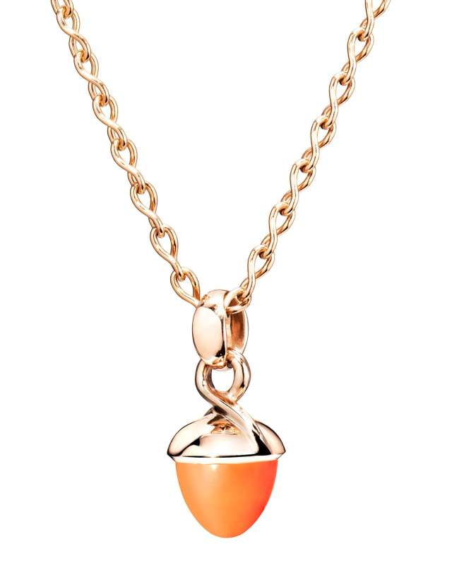 18k Rose Gold Orange Carnelian Acorn Pendant